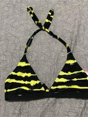 Black & Neon Yellow Tie-Dye Triangle Bikini Top